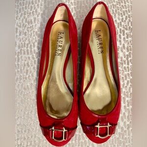 Ralph Lauren Red Suede Ballet Flats with Gold Buckle in EUC